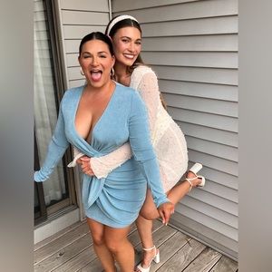 Lulus long sleeve twist front cutout blue mini dress